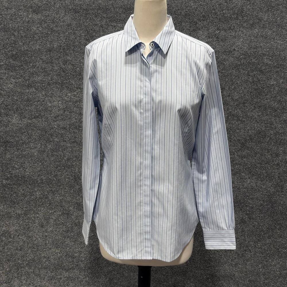 Brooks Brothers Shirt Womens 8 Blue Non Iron Fitted Long Sleeve Button Front